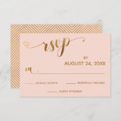 金ゴールドと赤面のピンクのRSVP Cilligurative(ハート付き) 出欠カード (正面/裏面)