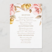 金ゴールドと赤面のフローラ結婚のインフォメーションゲスト エンクロージャーカード (正面)