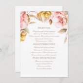 金ゴールドと赤面のフローラ結婚のインフォメーションゲスト エンクロージャーカード (正面/裏面)