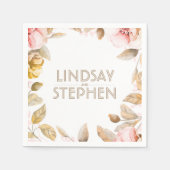 金ゴールドと赤面の水色の花ヴィンテージウェディング スタンダードカクテルナプキン (正面)