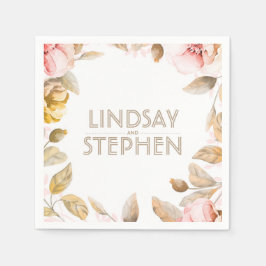 金ゴールドと赤面の水色の花ヴィンテージウェディング スタンダードカクテルナプキン