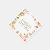 金ゴールドと赤面の水色の花ヴィンテージウェディング スタンダードカクテルナプキン (角)