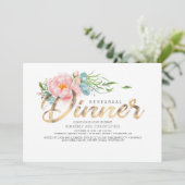 金ゴールドと赤面ピンク花模様リハーサルディナー 招待状 (スタンド正面)