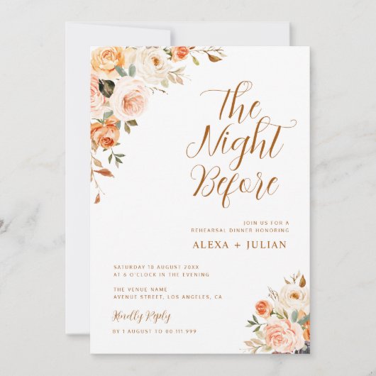 金ゴールドと赤面フローラリハーサルの夕食の招待 招待状 (正面)