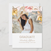金ゴールドと赤面フローラ水彩写真卒業 招待状 (正面)