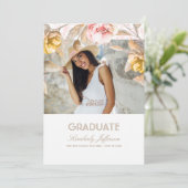 金ゴールドと赤面フローラ水彩写真卒業 招待状 (スタンド正面)