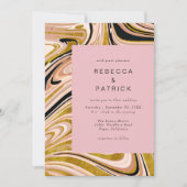金ゴールドと赤面マーブル抽象芸術結婚式招待状 招待状 (正面)