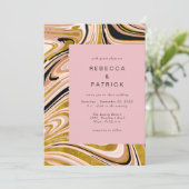 金ゴールドと赤面マーブル抽象芸術結婚式招待状 招待状 (スタンド正面)