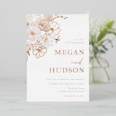 金ゴールドと赤面ワイルドフラワー結婚ズのバラ金ゴールド 箔招待状 (立ち正面)