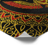 金ゴールドと赤飾い鳳凰鳥のシンボル ポスター (角)