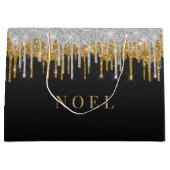 金ゴールドと銀のグリッター乾燥 ラージペーパーバッグ (正面)