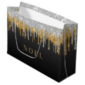 金ゴールドと銀のグリッター乾燥 ラージペーパーバッグ (正面アングル)
