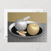 金ゴールドと銀のリンゴを銀の皿に ポストカード (正面/裏面)