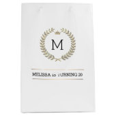 金ゴールドと銀の月桂樹リース枠 ミディアムペーパーバッグ (正面)