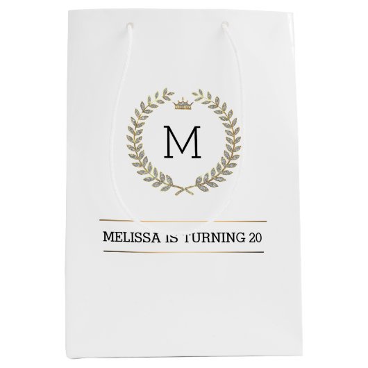 金ゴールドと銀の月桂樹リース枠 ミディアムペーパーバッグ (正面)