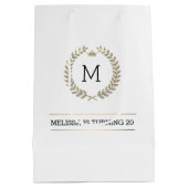 金ゴールドと銀の月桂樹リース枠 ミディアムペーパーバッグ (裏面)