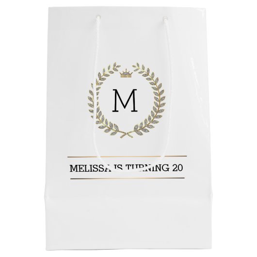 金ゴールドと銀の月桂樹リース枠 ミディアムペーパーバッグ (裏面)