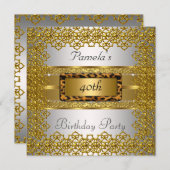 金ゴールドと銀の誕生日パーティー 招待状 (正面/裏面)