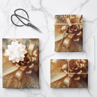 金ゴールドと銀の金属水玉模様クリスマス ラッピングペーパーシート