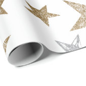 金ゴールドと銀グリッターの星 ラッピングペーパー (ロールコーナー)