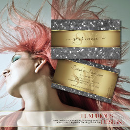 金ゴールドと銀グリッター発光スターイニシャル 名刺