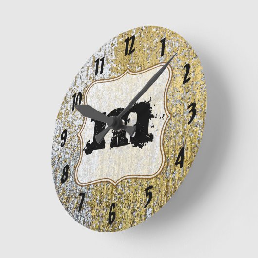 金ゴールドと銀モノグラムグランジイニシャル壁時計 ラウンド壁時計 (傾斜)