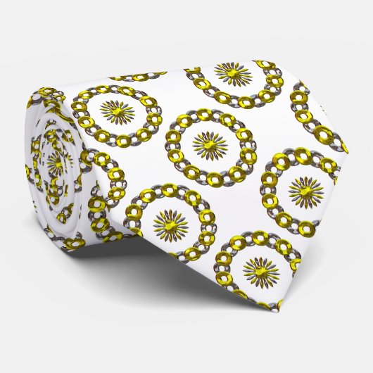 金ゴールドと銀水玉模様マンダラリングや輪パターンTi ネクタイ (ロール)