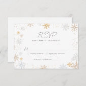 金ゴールドと銀雪片ウェディングRSVPカード 出欠カード (正面/裏面)
