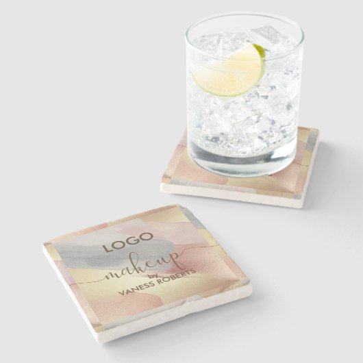 金ゴールドと銅色のブラシストロークの背景 ストーンコースター (横)