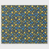 金ゴールドと青いクリスマスの装飾品 ラッピングペーパー (フラット)