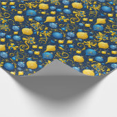 金ゴールドと青いクリスマスの装飾品 ラッピングペーパー (角)