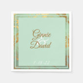 金ゴールドと青い大理石のフレーム結婚のナプキン スタンダードカクテルナプキン (正面)