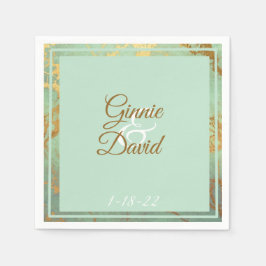 金ゴールドと青い大理石のフレーム結婚のナプキン スタンダードカクテルナプキン