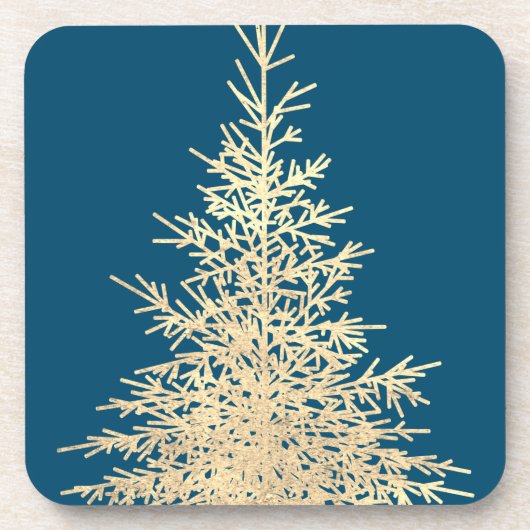 金ゴールドと青い常緑樹エレガントの冬 コースター (正面)
