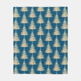 金ゴールドと青い常緑樹エレガントの冬 フリースブランケット