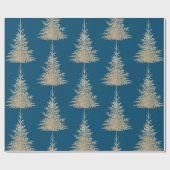 金ゴールドと青い常緑樹エレガントの冬 ラッピングペーパー (フラット)