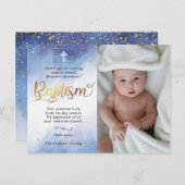 金ゴールドと青い水色のバプテスマ写真ありがとう ポストカード (正面/裏面)