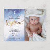 金ゴールドと青い水色のバプテスマ写真ありがとう ポストカード (正面)