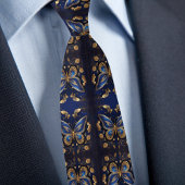 金ゴールドと青い蝶のパターン ネクタイ