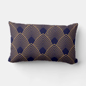 金ゴールドと青のアールデコパターン ランバークッション (裏面)