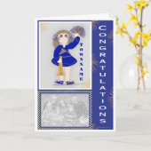 金ゴールドと青のチアリーダーおめでとう カード (黄色い花)