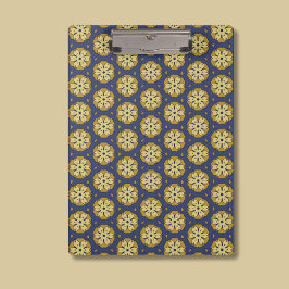 金ゴールドと青のフローラとティアドロップパターン クリップボード