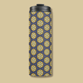 金ゴールドと青のフローラとティアドロップパターン タンブラー