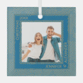 金ゴールドと青の写真 ガラスオーナメント (正面)