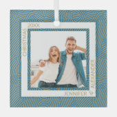 金ゴールドと青の写真 ガラスオーナメント (正面)