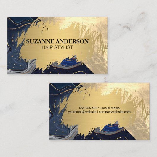 金ゴールドと青の大理石 名刺 (正面/裏面)