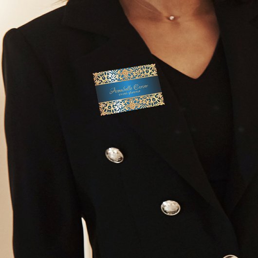 金ゴールドと青の宝石を付けた華美ヴィンテージイベントプランナー 名札