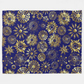 金ゴールドと青の幾何学模様 フリースブランケット (正面(横))