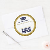 金ゴールドと青の懇親会名タグ ラウンドシール (封筒)