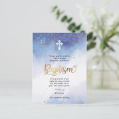 金ゴールドと青の水色の洗礼ありがとう ポストカード (スタンド正面)